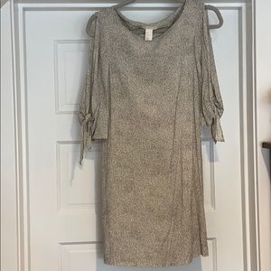 H&M XS cream & black polka dot open shoulder dress